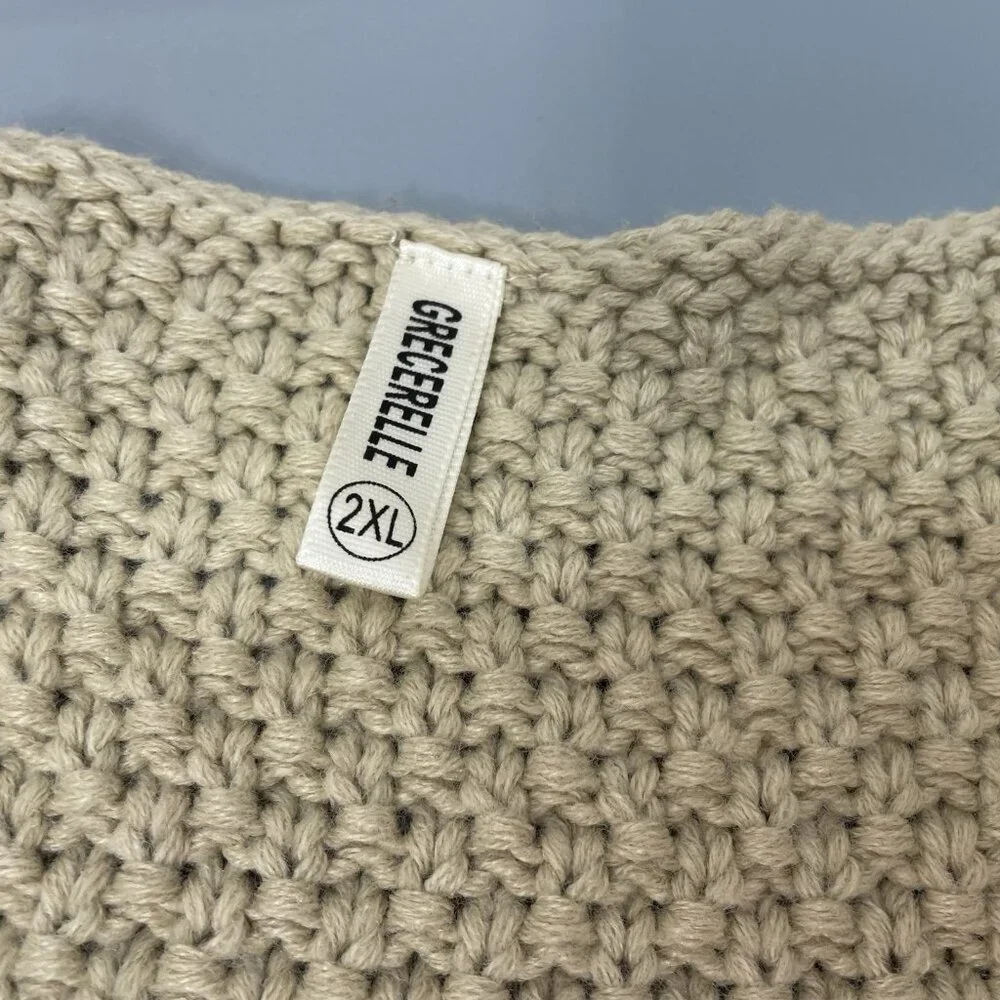 Grecerelle Open Front Cardigan Sweater Chunky Knit Pockets Tunic Tan Womens 2XL